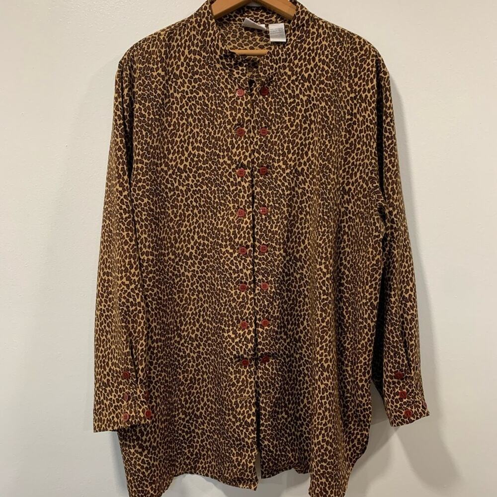 VTG Jacyln Smith‎ Cheetah Print Double Button Tunic Top Sz 20W Mobwife Flawed